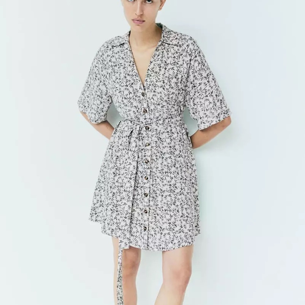 H&M Buttons Up Tied Mini Dress